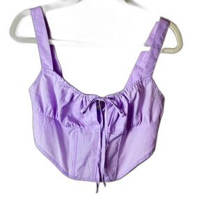 Miss Selfie Lilac Purple Tie Front Sleeveless Corset Smocked Crop Top Size M